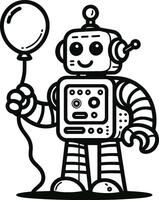 A robot holding a balloon coloring page vector