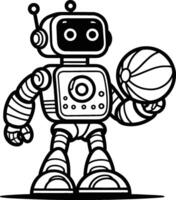 A robot holding a basketball in his hand coloring page vector