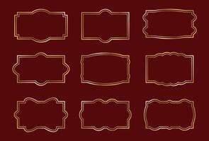 Gold vintage line frames with double stroke. Retro horizontal blank templates to decorate text on New Year, greeting or wedding border. vector