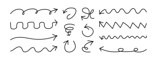 Hand drawn Arrows set with editable stroke. Doodle element on white background vector
