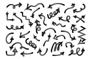 Marker hand drawn bold arrows set. Collection of doodle thick lines in different directions. vector