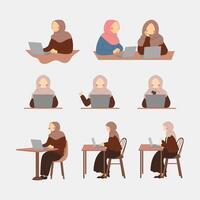 woman working character minimalist flat illustration set vector