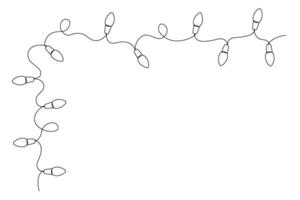 Festoon, garland with bulbs drawing with one editable continuous line. Festive, Christmas garland in simple linear style. Separating frame background , for banner. illustration vector