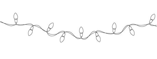 Festoon, garland with bulbs drawing with one continuous line. Festive, Christmas garland in simple linear style. Split frame for design for banner, background. editable illustration vector