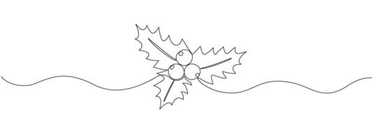 Mistletoe holly drawing with one continuous line. Symbol for Christmas New Year greeting card editable stroke vector