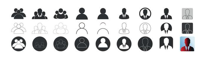 Profile icon set. Profile icon white background. Male profile icon black shape and line art vector
