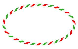 Candy cane round frame. Christmas ribbon with red, green and white stripes. Greeting card with New Year or Christmas decorating border vector