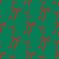 Seamless pattern with Christmas red bows on a green background. Cute print for textile, wallpaper, wrapping vector