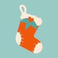 Winter Christmas red sock. Element of winter celebration with cute holiday design vector