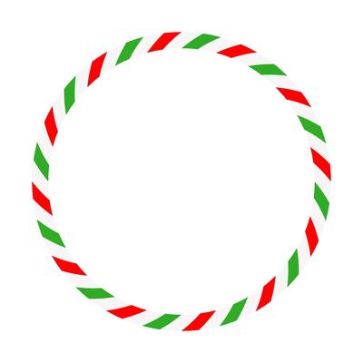 Candy cane round frame. Christmas ribbon with red, green and white stripes. Greeting card with New Year or Christmas decorating border
