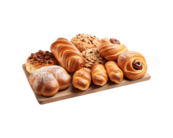 A wooden tray with various types of bread png