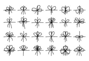 Set of chalk textured ribbon bows. Bowknot for package or letter. Elegant style vector