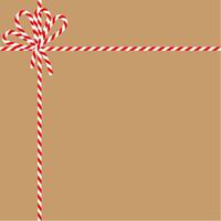 Square craft brown background with candy cane ribbon. Christmas packing string for decoration and present vector
