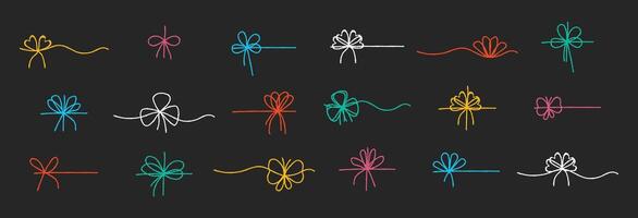 Set of colourful ribbon bows with a chalk texture. Bowknot for package or letter. Elegant minimal style vector