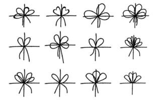 Set of chalk textured ribbon bows. Bowknot for package or letter. Elegant minimal style vector