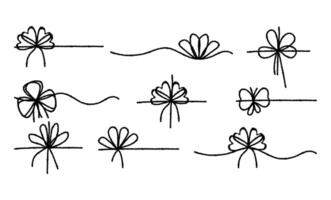 Set of chalk textured ribbon bows. Bowknot for package. Elegant minimal style vector