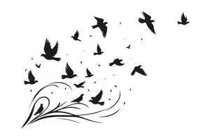 Flock of Birds Taking Flight from Swirling Flourish vector
