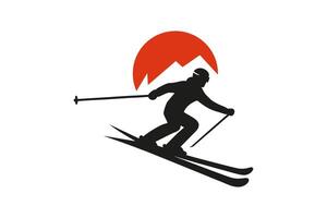 Downhill Skier Silhouette with Dynamic Orange Backdrop vector