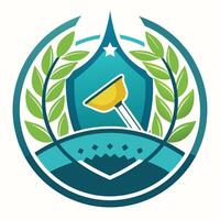 Green Leaf Circle Logo Design With Plunger. vector