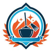 Cleaning Service Logo Design With Broomstick And Bucket. vector