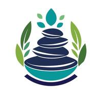 Spa Wellness Logo Design with Stones and Leaves. vector