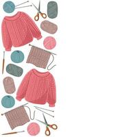 Set of knitting tools. Illustration is centered on the right edge. white background. vector