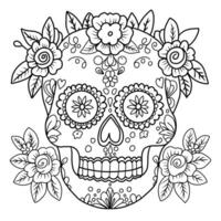 Coloring page sugar skull. Hand drawn illustration for Day of the Dead. vector