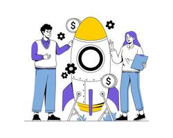 Entrepreneurs prepare to launch a new startup idea vector