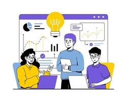 Team discusses data insights for startup success vector