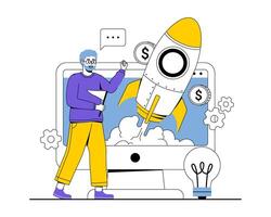 Entrepreneur initiates a digital startup launch vector