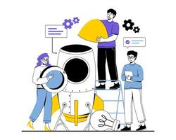 Team works together on a project launch vector