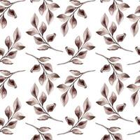 Gentle botanical elements hand drawn. Repeating leaves in sepia tones watercolor on seamless pattern isolated on white. The simple and elegant design in vintage style for textile, package, backdrop. vector