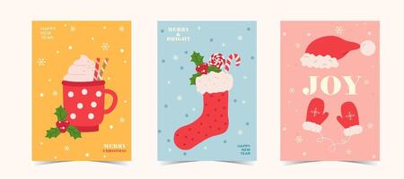 Merry Christmas and Happy New Year greeting cards set. illustration concepts for background, greeting card, party invitation card, website banner, social media banner, marketing material. vector