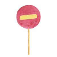 No entry sign in cartoon style, featuring a red circle with a yellow horizontal line. This watercolor clipart is ideal for educational materials, road safety guides, or traffic-related projects png