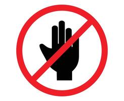 palm icon in red circle sign for no entry or stop sign vector