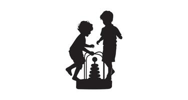 a silhouette of two children playing with a water fountain vector