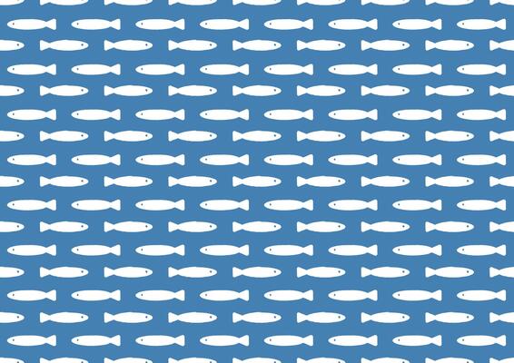 Blue seamless pattern with simple fishes. Nautical kids background in flat design. Hand-drawn aquarium illustration. Cute design for fabric, textile, wallpaper, bedding, and apparel. Gender-neutral.