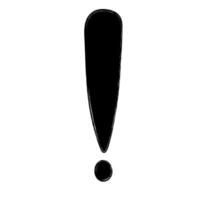 Hand drawn black exclamation mark in doodle style isolated on white background. infographic, punctuation mark. vector