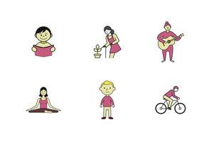 Bundle of Minimalist Outline Illustrations People in Everyday Activities on White Background vector