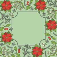 Christmas wreath or frame made of fir branches with poinsettia. vector