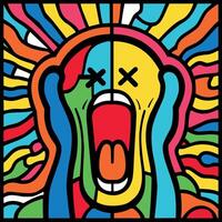 Abstract, colorful, contemporary , pop-art style, screaming figure design. vector