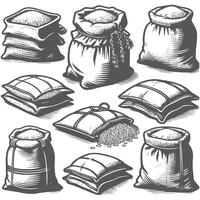Simple Rice Grain and Sack Sketch Set vector