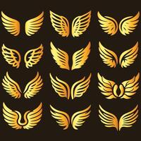 Golden wings set of icons vector