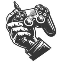 A Vintage badge of hand holding joystick design illustration. vector