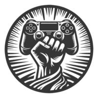 A fist holding a game controller in a circle vector