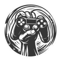 A hand holding a game controller in a circle vector