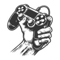 Vintage badge of hand holding joystick design illustration. vector
