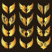 Golden wings set of wings on black background vector