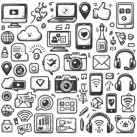 A set of hand drawn icons for social media vector