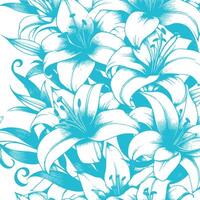 A blue and white floral pattern with lilies vector